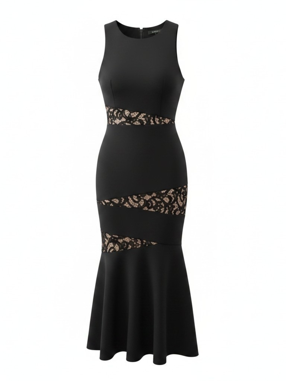 BCBGMaxAzria Black Asymmetrical Lace-Panel Dress
